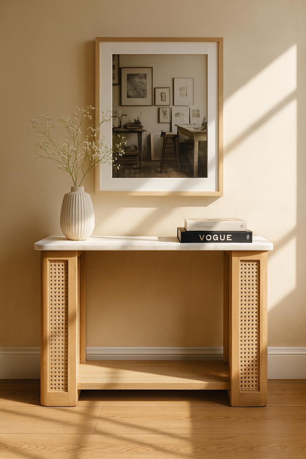 Haven Marble Cane Console Table