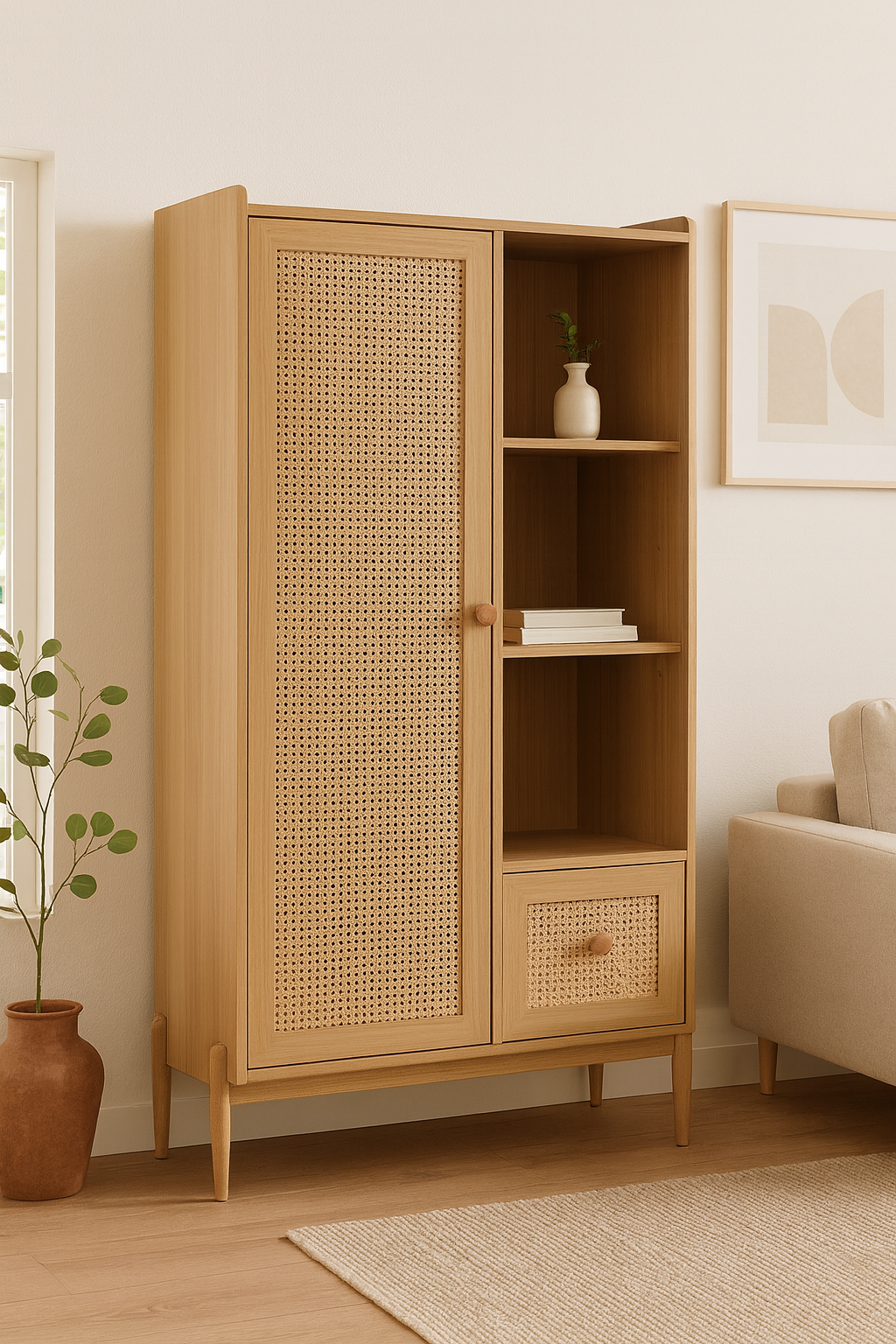 Daniela Wood Rattan Wardrobe
