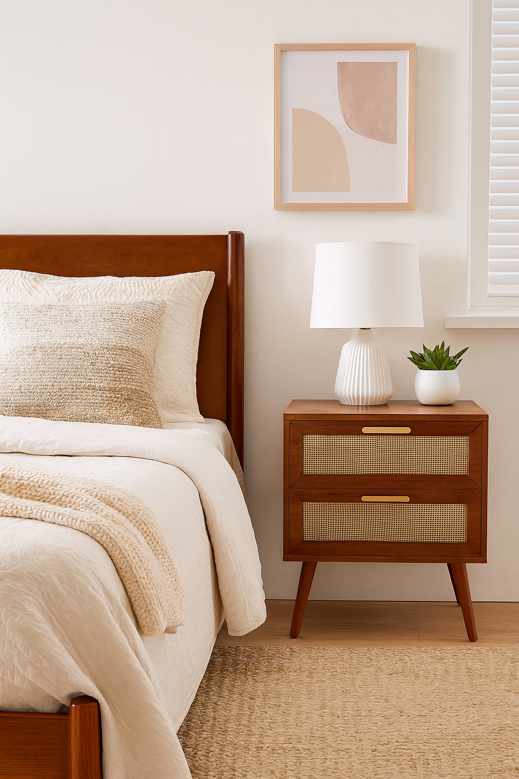 Bedside Table with Rattan Drawer