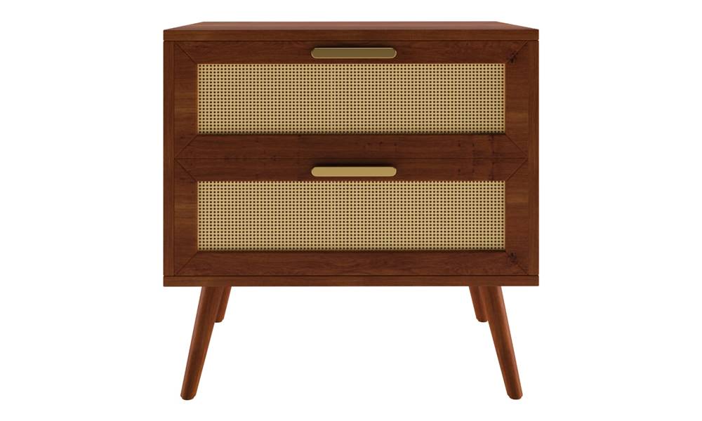 Bedside Table with Rattan Drawer